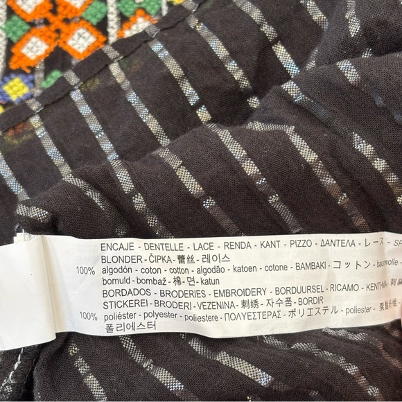 Zara Embroidered Sheer Boho Blouse Fringe Trim Bell Sleeves Festival Black M - Picture 14 of 15